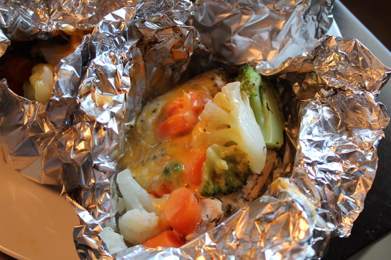 Cheesy Chicken Foil Pack. Low carb and delicious bariatric meal from www.foodcoach.me