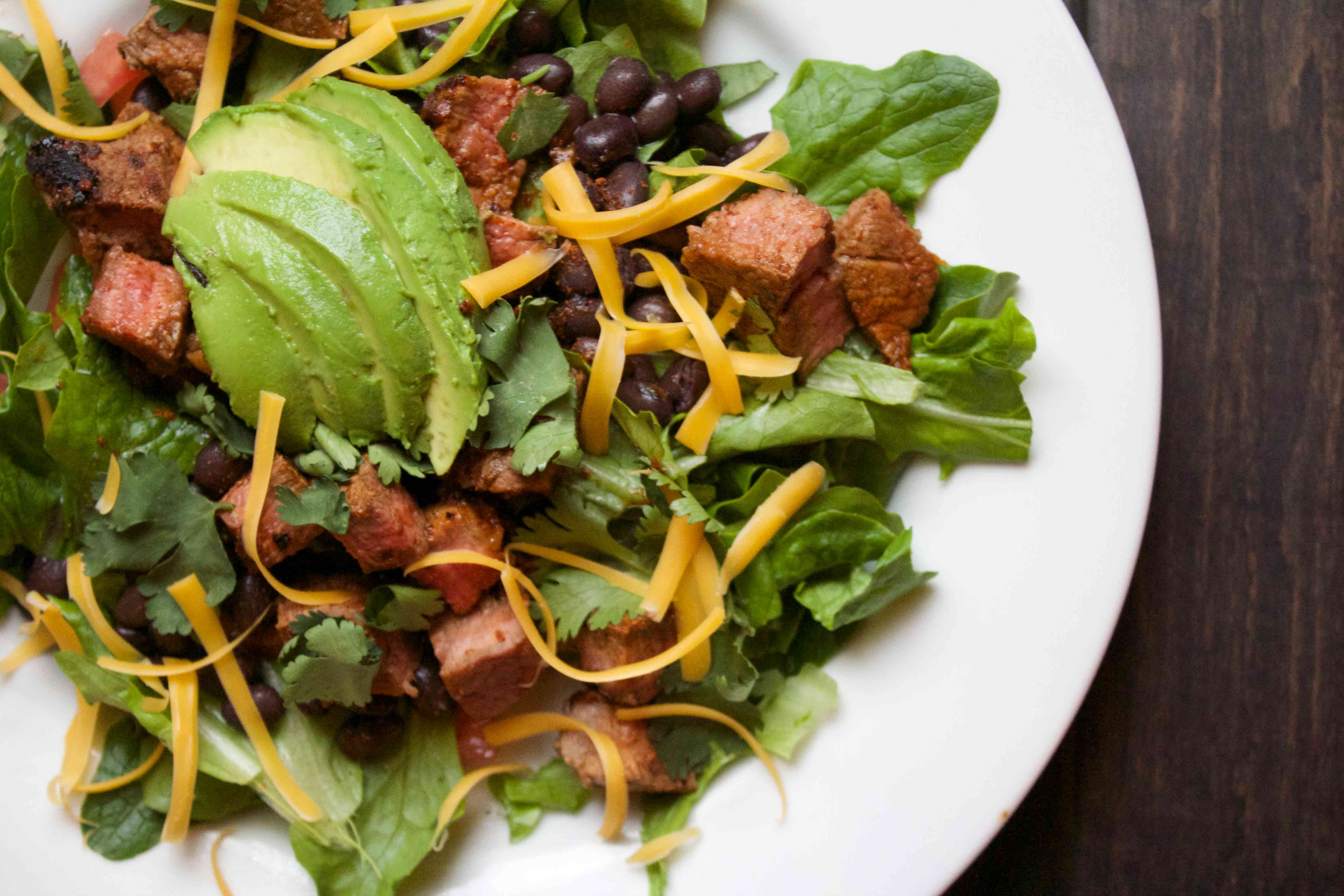 Chipotle Steak Salad. Very filling and full of flavor! Low carb recipes at www.foodcoach.me