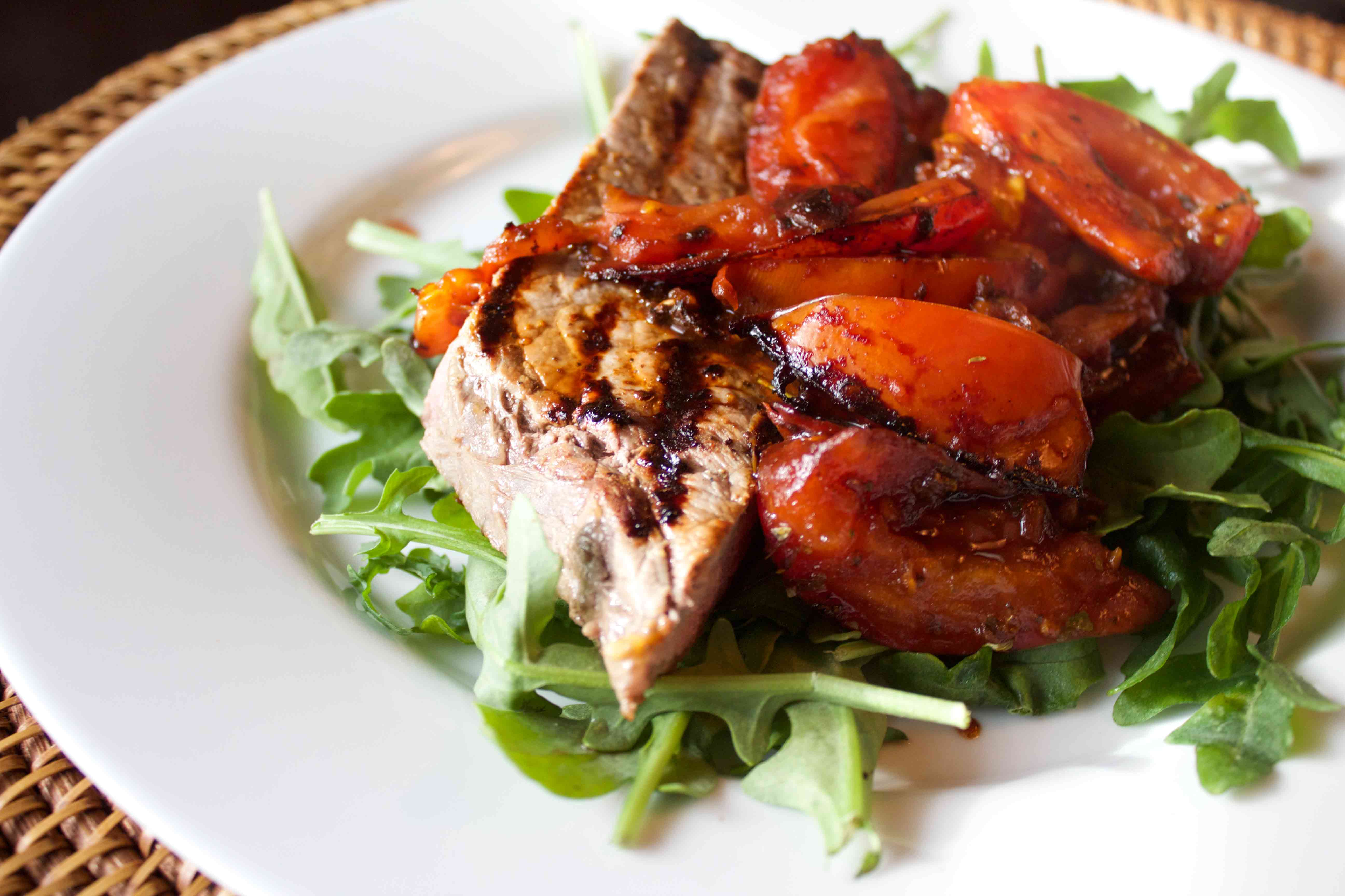 Grilled Steak with Balsamic Tomatoes. Super healthy dinner in a hurry!