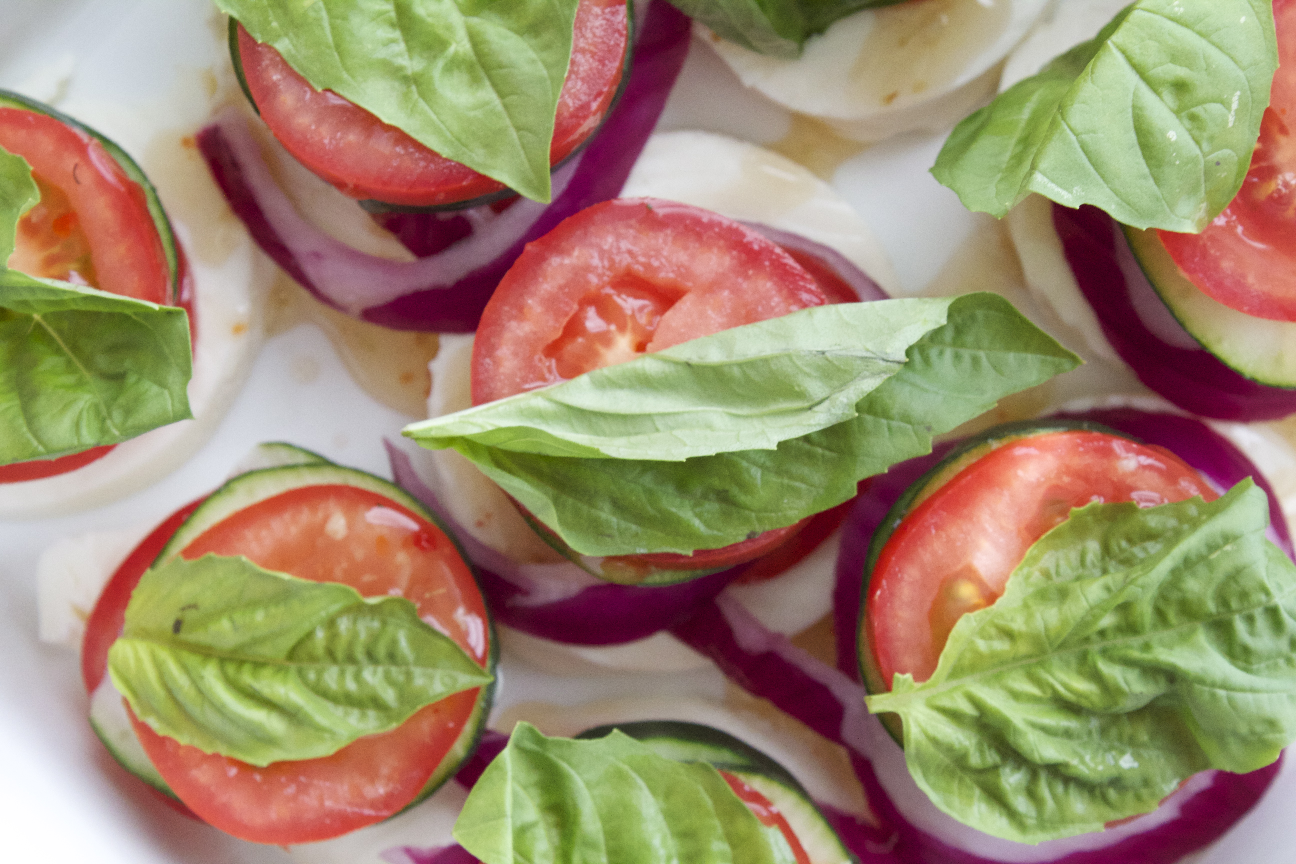 Veggie Stackers - Tomatoes, Fresh Mozzarella, Fresh Basil and Red Onion 