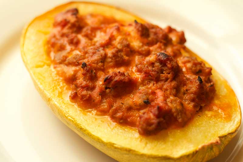 Spaghetti Squash Baked Lasagna - no pasta! Bariatric Friendly Recipes at www.foodcoach.me
