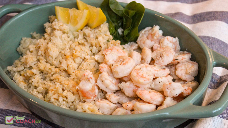 shrimp and cauliflower grits low carb bariatric recipe with lemon, shrimp, cauliflower